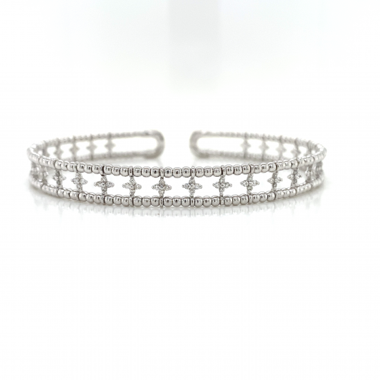 BEADED & CROSS DIAMOND OPEN BANGLE