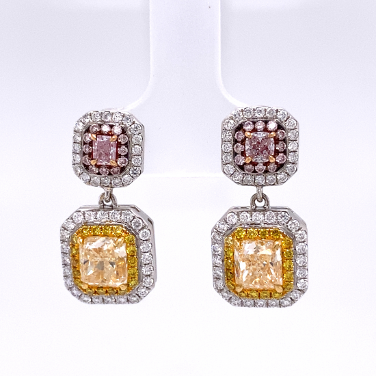 YELLOW & PINK DIAMOND DROP EARRINGS