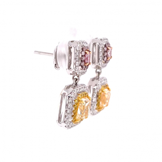 YELLOW & PINK DIAMOND DROP EARRINGS