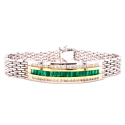 THREE ROW MENS EMERALD & DIAMOND ID BRACELET THREE ROW MENS EMERALD & DIAMOND ID BRACELET