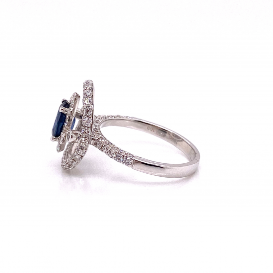 SAPPHIRE HALO WITH PAVE DIAMOND RING