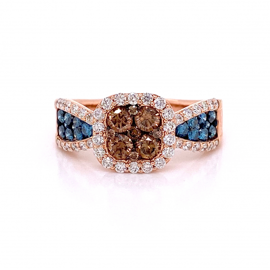 CHAMPAGNE DIAMOND & BLUE DIAMOND RING