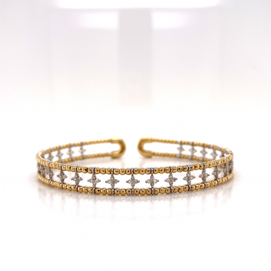 BEADED & CROSS DIAMOND OPEN BANGLE