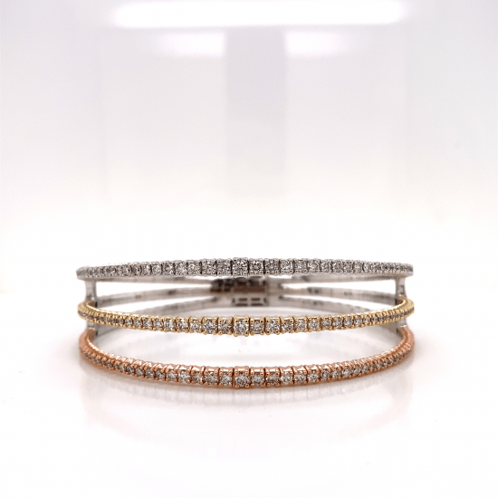 3 STRANDS TRI-COLORED DIAMOND BANGLE