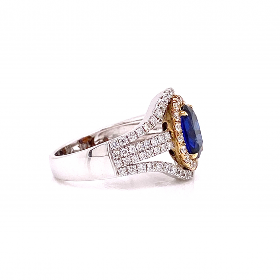 SAPPHIRE HALO WITH PAVE DIAMOND RING