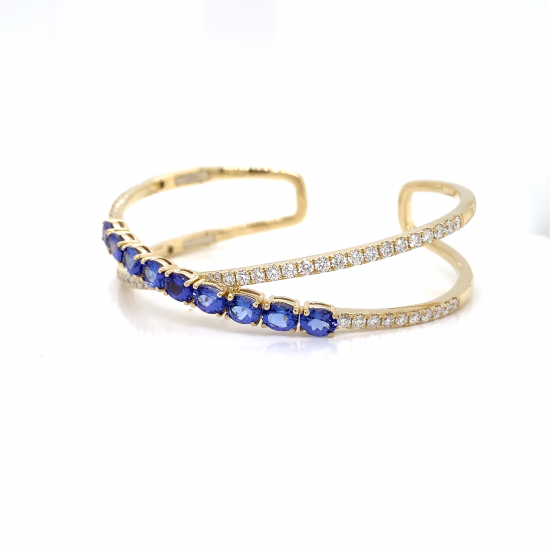 OPEN HINDGED TANZANITE DIAMOND BANGLE