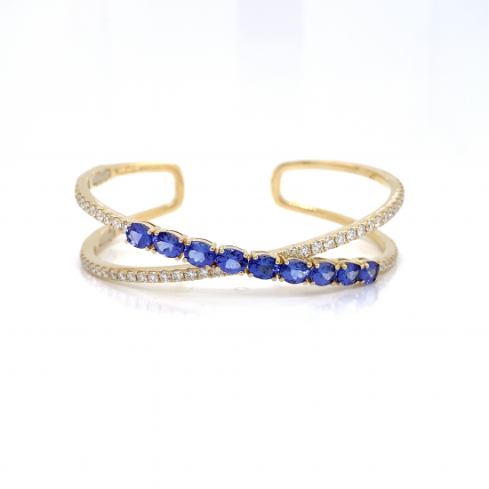 OPEN HINDGED TANZANITE DIAMOND BANGLE