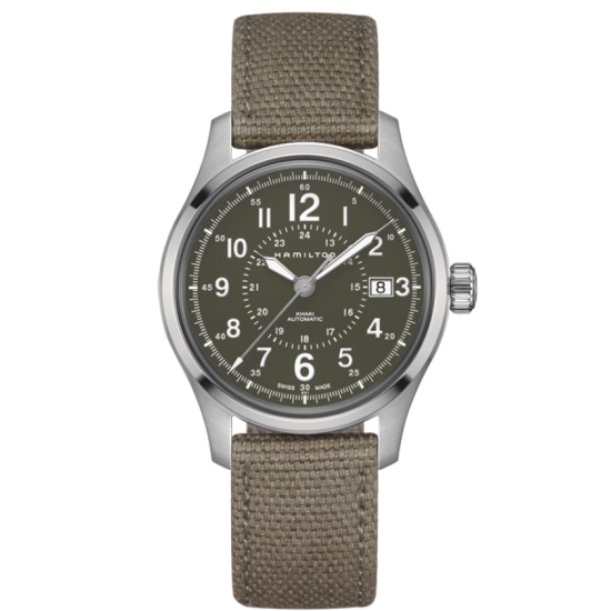 Hamilton Khaki Field Automatic Grey Dial Olive Green Canvas Watch