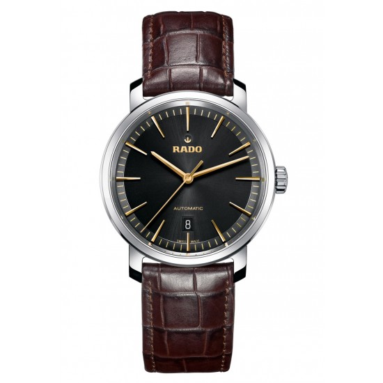 Rado DiaMaster XL Black Dial Automatic Leather Watch 