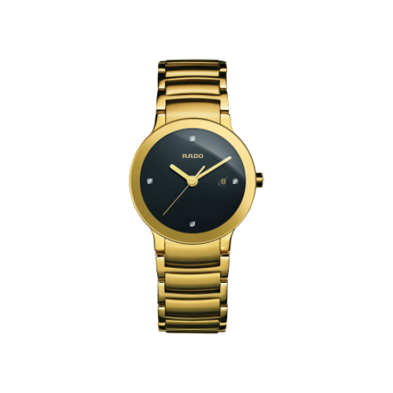 Rado Centrix Jubile Black Diamond Dial Gold-Plated Stainless Steel Watch